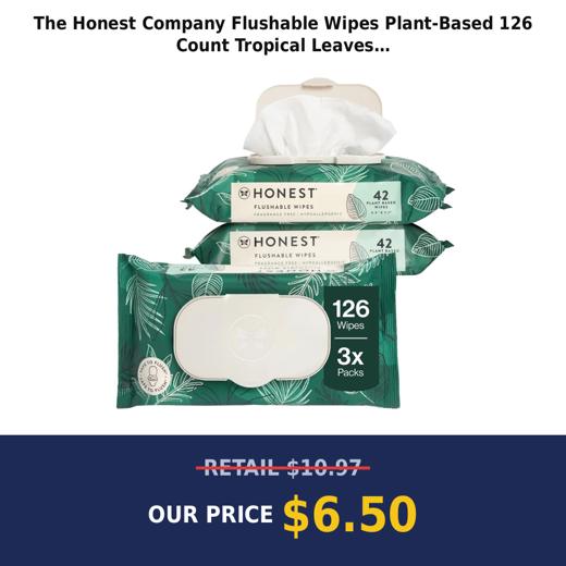 The Honest Company Flushable Wipes  Plant-Based  126 Count  Tropical Leaves