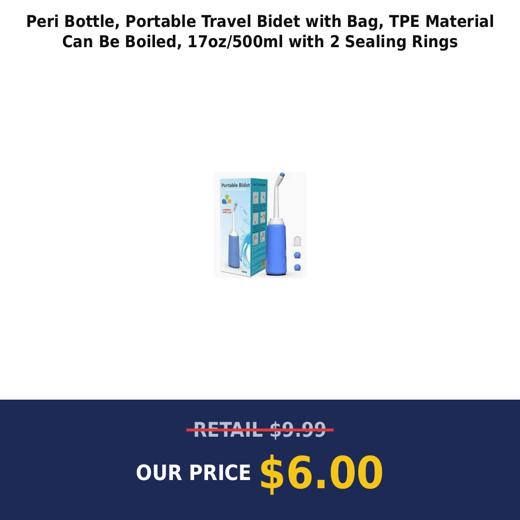 Peri Bottle, Portable Travel Bidet with Bag, TPE Material Can Be Boiled, 17oz/500ml with 2 Sealing Rings