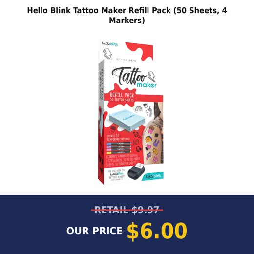 Hello Blink Tattoo Maker Refill Pack (50 Sheets, 4 Markers)