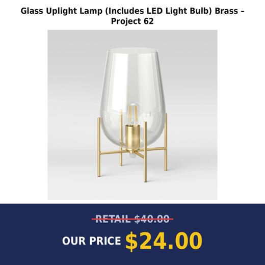 Glass Uplight Lamp (Includes LED Light Bulb) Brass – Project 62