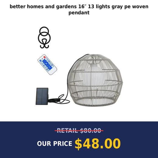 better homes and gardens 16″ 13 lights gray pe woven pendant