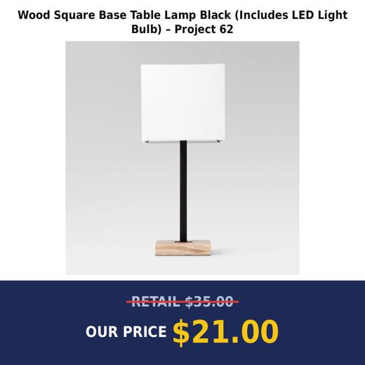 Wood Square Base Table Lamp Black (Includes LED Light Bulb) – Project 62