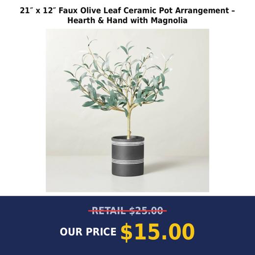 21″ x 12″ Faux Olive Leaf Ceramic Pot Arrangement – Hearth & Hand with Magnolia