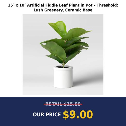 15″ x 10″ Artificial Fiddle Leaf Plant in Pot – Threshold: Lush Greenery, Ceramic Base
