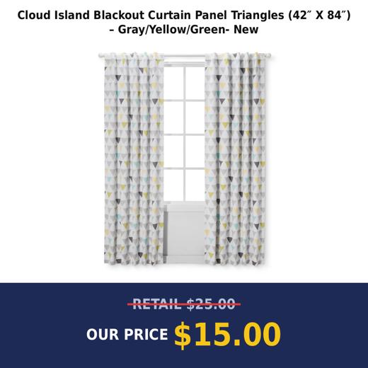 Cloud Island Blackout Curtain Panel Triangles (42″ X 84″) – Gray/Yellow/Green- New