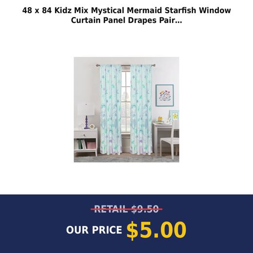 48 x 84 Kidz Mix Mystical Mermaid Starfish Window Curtain Panel Drapes Pair