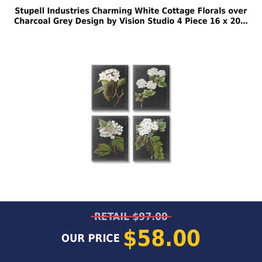 Stupell Industries Charming White Cottage Florals over Charcoal Grey Design by Vision Studio 4 Piece 16 x 20