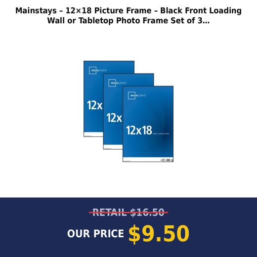 Mainstays – 12×18 Picture Frame – Black Front Loading Wall or Tabletop Photo Frame Set of 3