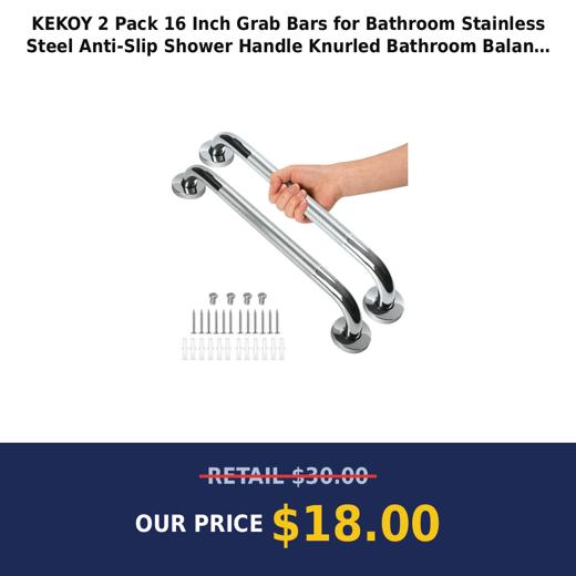 KEKOY 2 Pack 16 Inch Grab Bars for Bathroom Stainless Steel Anti-Slip Shower Handle Knurled Bathroom Balance Bar Safety Hand Rail Support Shower Handles for Elderly