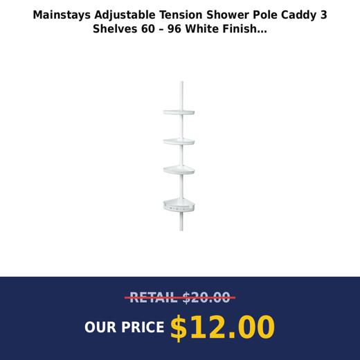 Mainstays Adjustable Tension Shower Pole Caddy 3 Shelves 60 – 96 White Finish