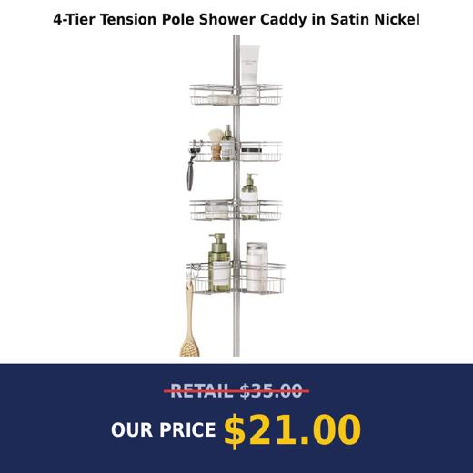 4-Tier Tension Pole Shower Caddy in Satin Nickel