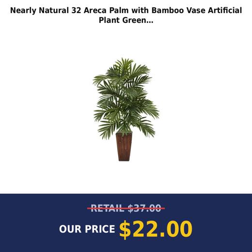 Nearly Natural 32  Areca Palm with Bamboo Vase Artificial Plant  Green