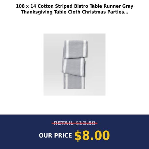 108  x 14  Cotton Striped Bistro Table Runner Gray Thanksgiving Table Cloth Christmas Parties
