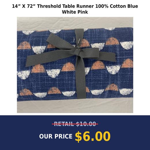 14” X 72” Threshold Table Runner 100% Cotton Blue White Pink