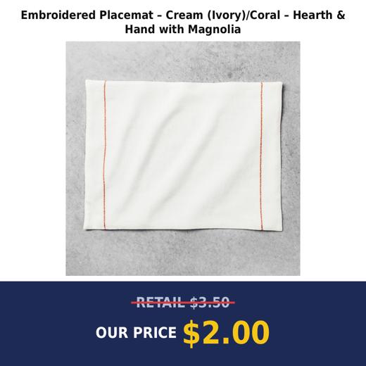 Embroidered Placemat – Cream (Ivory)/Coral – Hearth & Hand with Magnolia