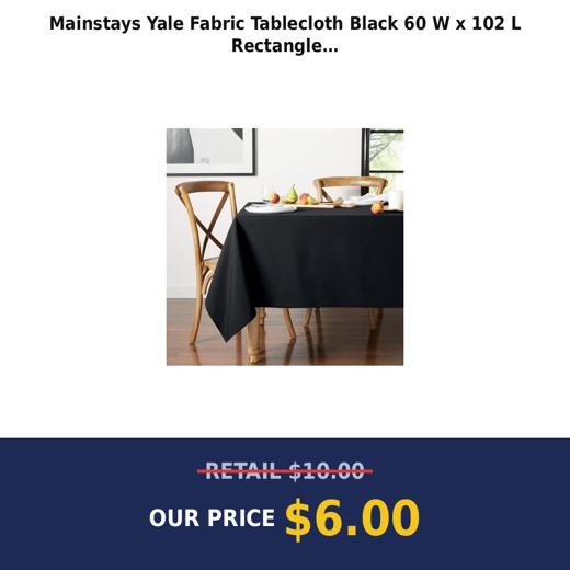 Mainstays Yale Fabric Tablecloth  Black  60 W x 102 L Rectangle
