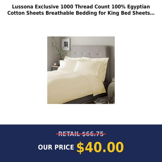 Lussona Exclusive 1000 Thread Count 100% Egyptian Cotton Sheets  Breathable Bedding for King Bed Sheets & Pillowcases  21  Inches Deep Pockets (Ivory)