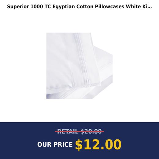 Superior 1000 TC Egyptian Cotton Pillowcases  White  King