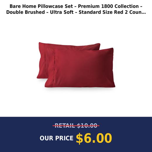 Bare Home Pillowcase Set – Premium 1800 Collection – Double Brushed – Ultra Soft – Standard Size  Red  2 Count
