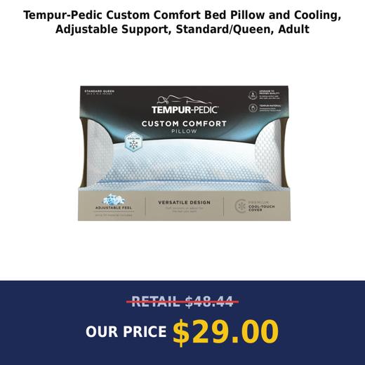 Tempur-Pedic Custom Comfort Bed Pillow and Cooling, Adjustable Support, Standard/Queen, Adult