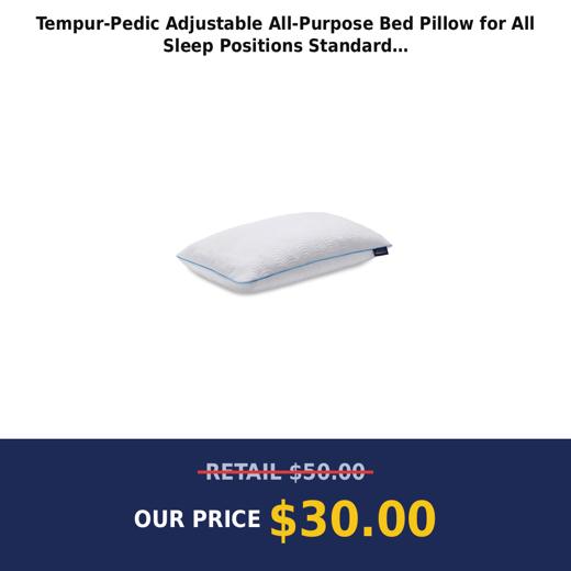 Tempur-Pedic Adjustable All-Purpose Bed Pillow for All Sleep Positions  Standard