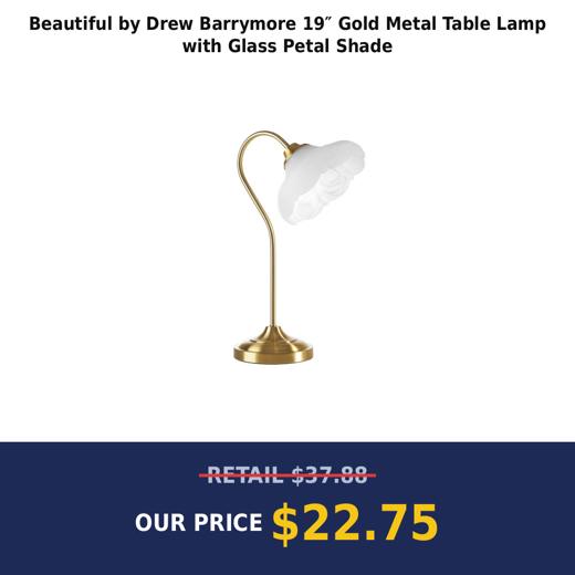 Beautiful by Drew Barrymore 19″ Gold Metal Table Lamp with Glass Petal Shade