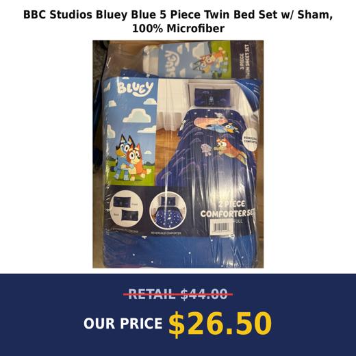 BBC Studios Bluey Blue 5 Piece Twin Bed Set w/ Sham, 100% Microfiber