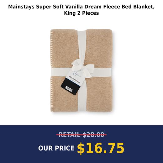 Mainstays Super Soft Vanilla Dream Fleece Bed Blanket, King 2 Pieces