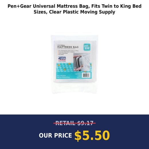 Pen+Gear Universal Mattress Bag, Fits Twin to King Bed Sizes, Clear Plastic Moving Supply