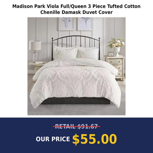 Madison Park Viola Full/Queen 3 Piece Tufted Cotton Chenille Damask Duvet Cover