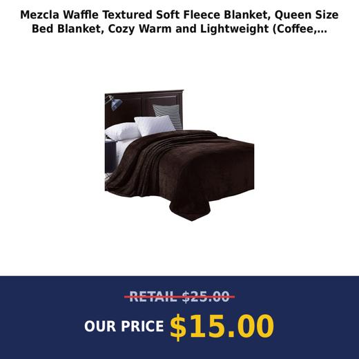 Mezcla Waffle Textured Soft Fleece Blanket, Queen Size Bed Blanket, Cozy Warm and Lightweight (Coffee, 90″x90″)