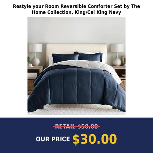 Restyle your Room Reversible Comforter Set by The Home Collection, King/Cal King Navy
