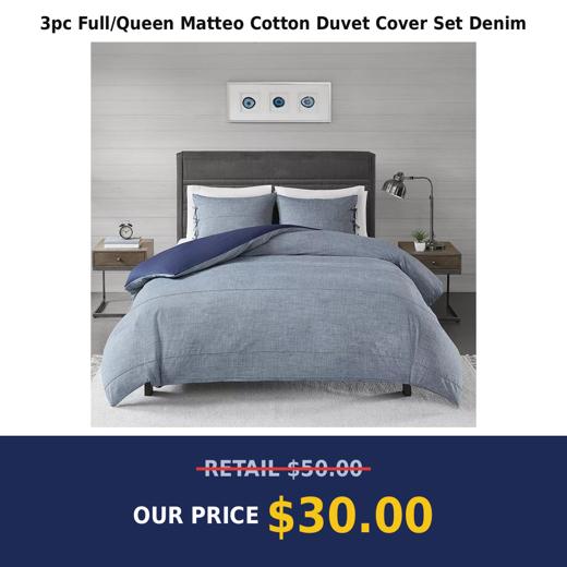 3pc Full/Queen Matteo Cotton Duvet Cover Set Denim