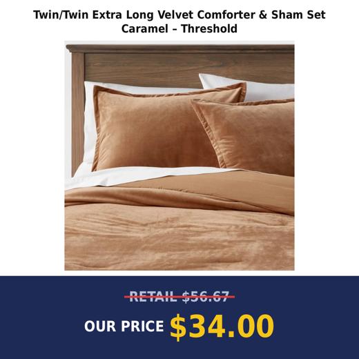 Twin/Twin Extra Long Velvet Comforter & Sham Set Caramel – Threshold