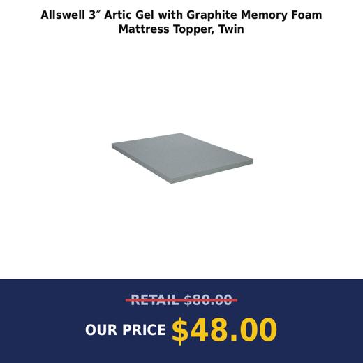 Allswell 3″ Artic Gel with Graphite Memory Foam Mattress Topper, Twin