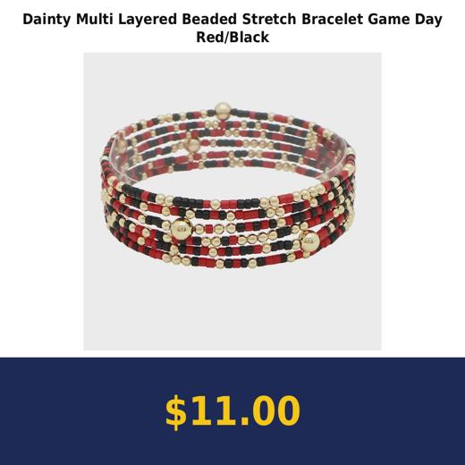 Dainty Multi Layered Beaded Stretch Bracelet Game Day Red/Black