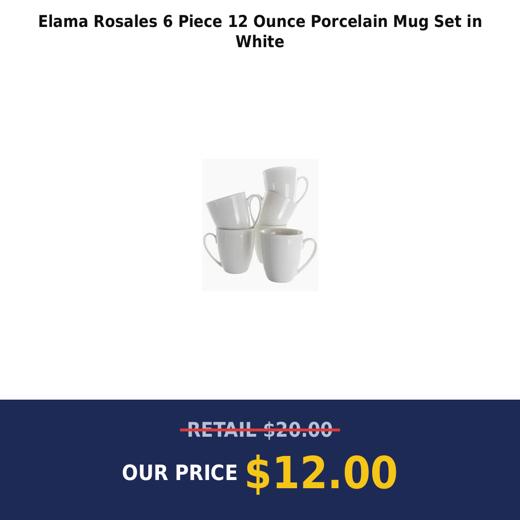 Elama Rosales 6 Piece 12 Ounce Porcelain Mug Set in White
