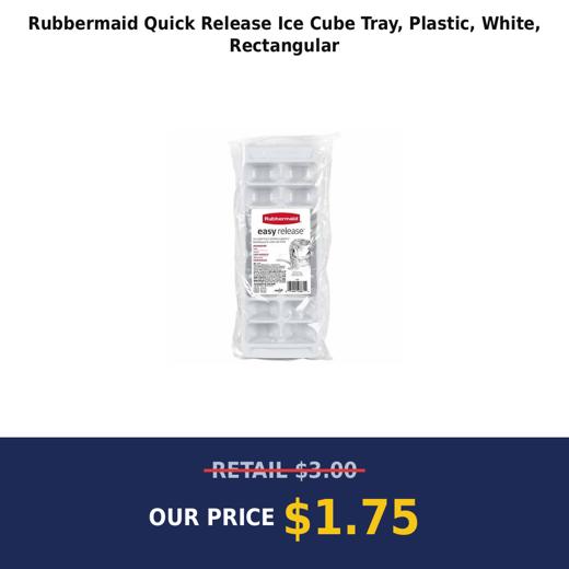 Rubbermaid Quick Release Ice Cube Tray, Plastic, White, Rectangular
