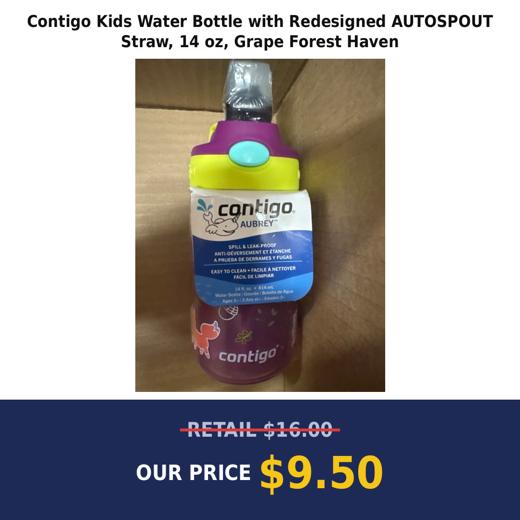 Contigo Kids Water Bottle with Redesigned AUTOSPOUT Straw, 14 oz, Grape Forest Haven
