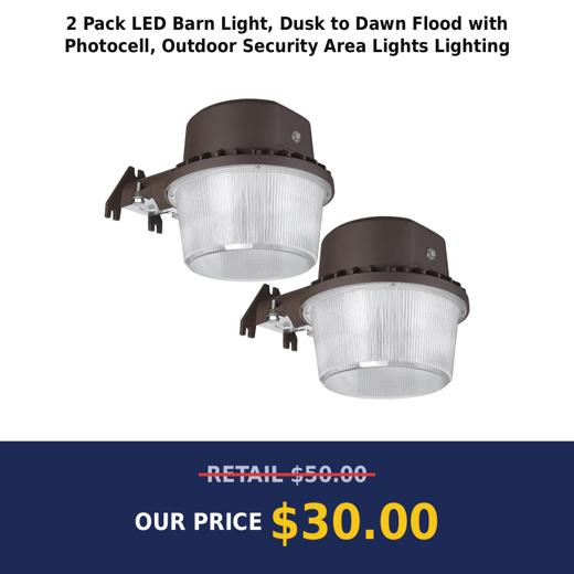 2 Pack LED Barn Light, Dusk to Dawn Flood with Photocell, Outdoor Security Area Lights Lighting
