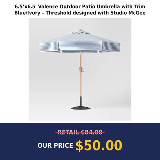 6.5’x6.5′ Valence Outdoor Patio Umbrella with Trim Blue/Ivory – Threshold designed with Studio McGee