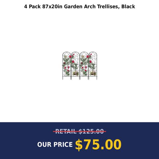 4 Pack 87x20in Garden Arch Trellises, Black