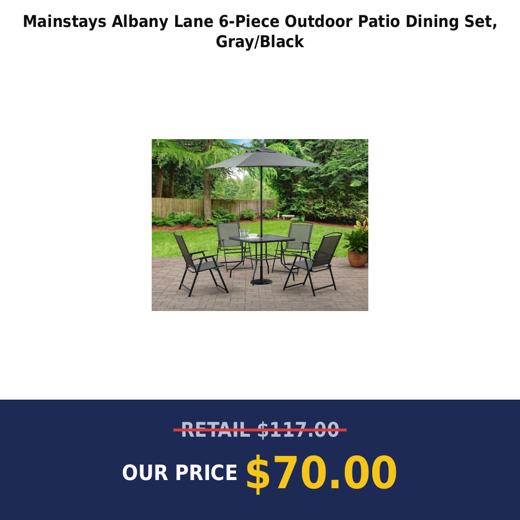 Mainstays Albany Lane 6-Piece Outdoor Patio Dining Set, Gray/Black