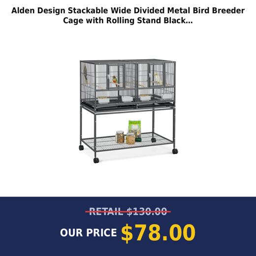 Alden Design Stackable Wide Divided Metal Bird Breeder Cage with Rolling Stand Black