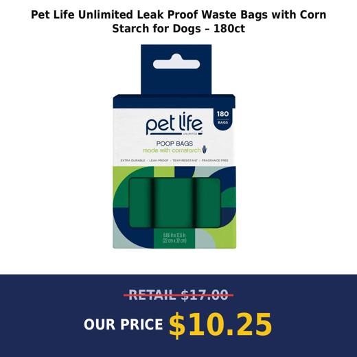 Pet Life Unlimited Leak Proof Waste Bags with Corn Starch for Dogs – 180ct