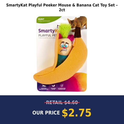 SmartyKat Playful Peeker Mouse & Banana Cat Toy Set – 2ct
