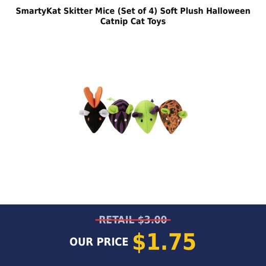 SmartyKat Skitter Mice (Set of 4) Soft Plush Halloween Catnip Cat Toys