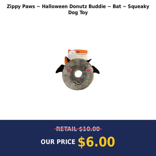 Zippy Paws ~ Halloween Donutz Buddie ~ Bat ~ Squeaky Dog Toy