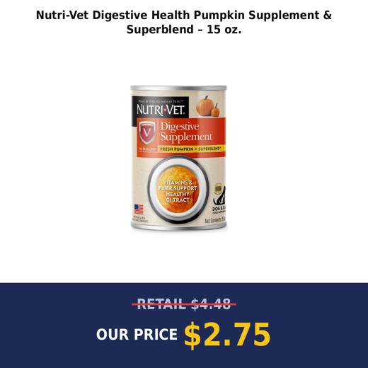 Nutri-Vet Digestive Health Pumpkin Supplement & Superblend – 15 oz.