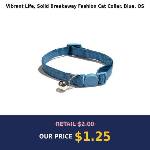 Vibrant Life, Solid Breakaway Fashion Cat Collar, Blue, OS